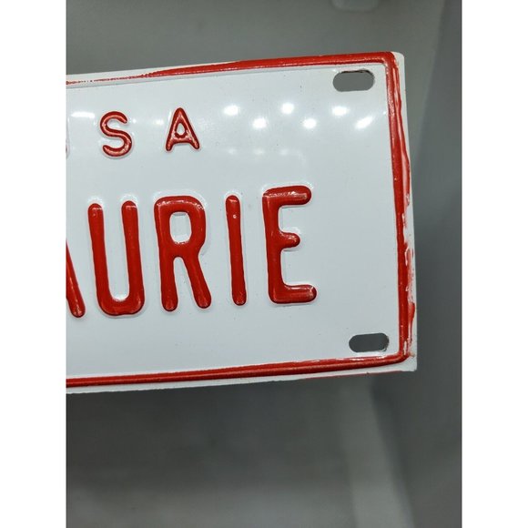 U.S.A Laurie Personalized White Red Collectible Mini License Bicycle Bike Plate - Picture 2 of 8
